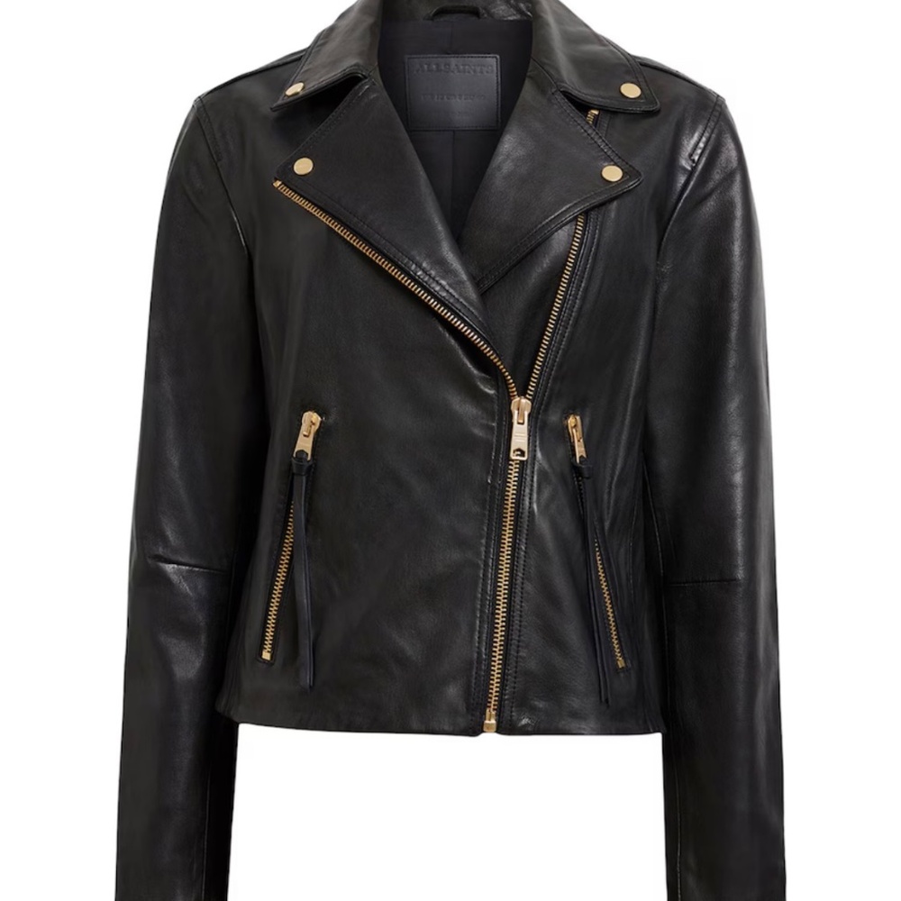 All Saints Dalby Leather Biker Jacket Gold Hardware - Picture 9 of 9